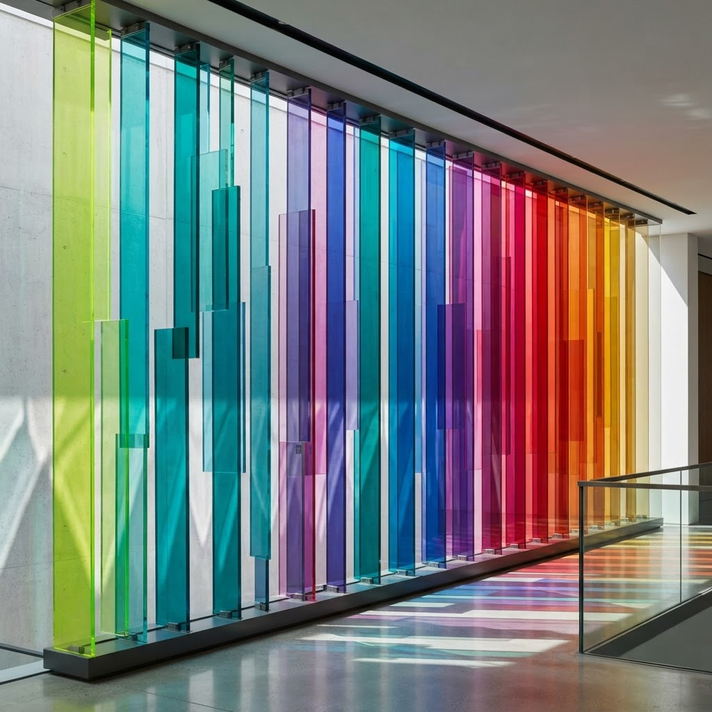Translucent color fins converging into a disciplined delivery rhythm