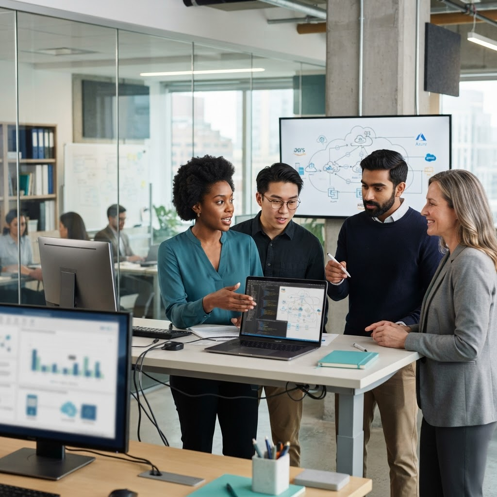 Engineering team collaborating on a secure cloud modernization program
